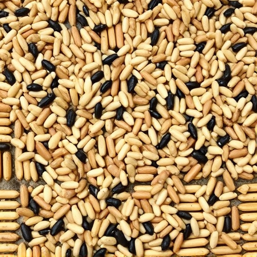 Mixed seed scattered on feeding tray