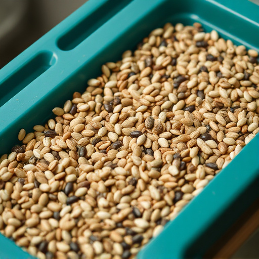 Mixed seed scattered on feeding tray
