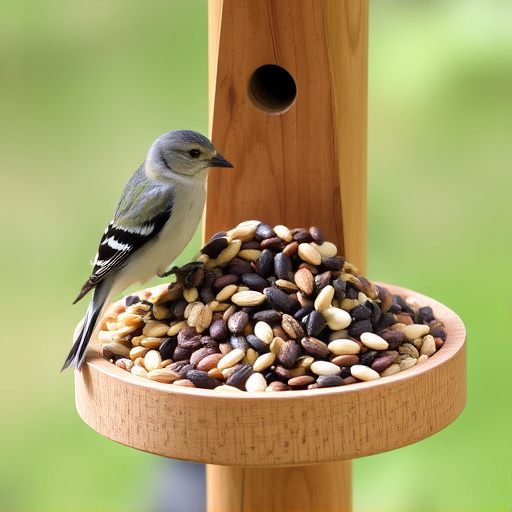 Mixed seeds on a wooden bird table