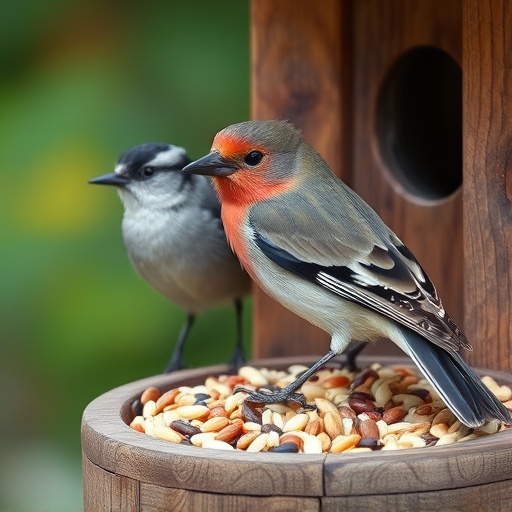 Mixed seeds on a wooden bird table