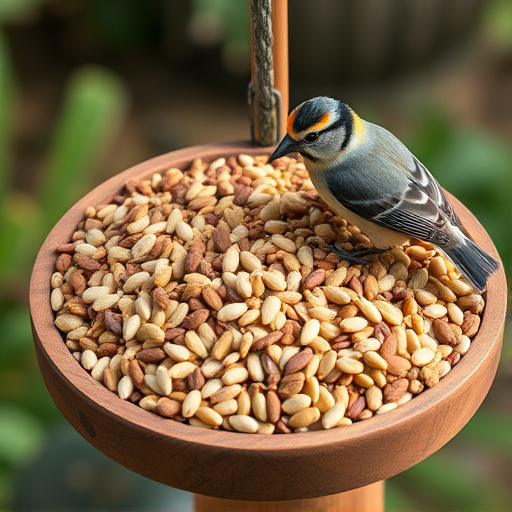 Mixed seeds on a wooden bird table