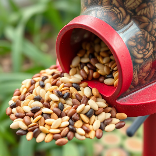 Mixed seeds spilled on garden feeder