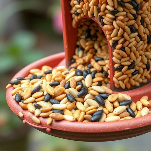 Mixed seeds spilled on garden feeder