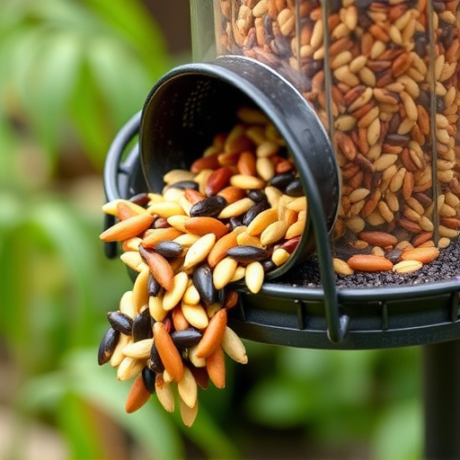Mixed seeds spilled on garden feeder