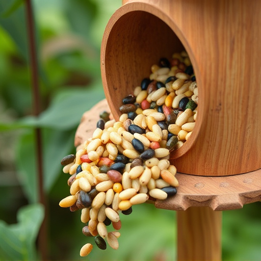Mixed seeds spilling from garden feeder