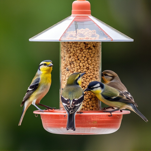 Mixed tits feeding on hanging suet feeder