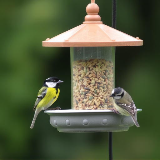 Mixed tits feeding on hanging suet feeder