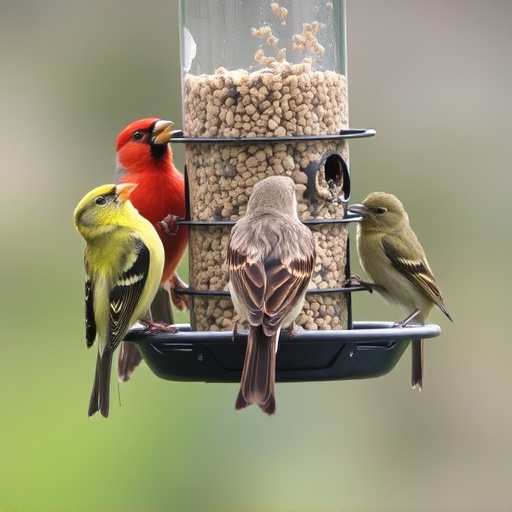 Multiple birds perched on suet feeder