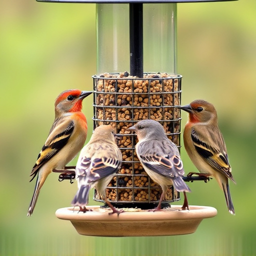 Multiple birds perched on suet feeder