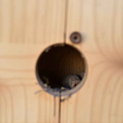 Nest box with entrance hole close-up