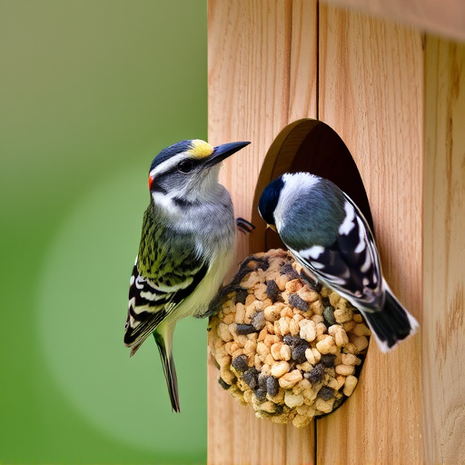 Nesting birds feeding on suet pellets