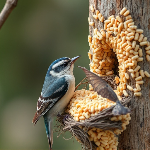 Nesting birds feeding on suet pellets