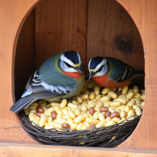 Nesting birds feeding on suet pellets