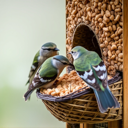 Nesting birds feeding on suet pellets