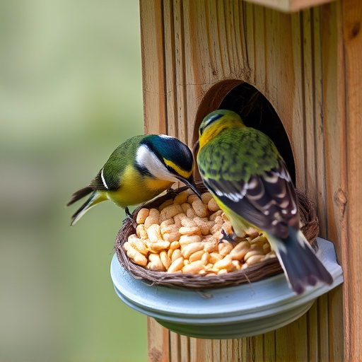 Nesting birds feeding on suet pellets