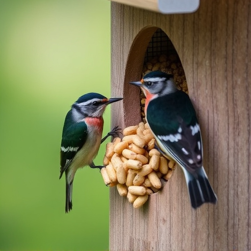 Nesting birds feeding on suet pellets