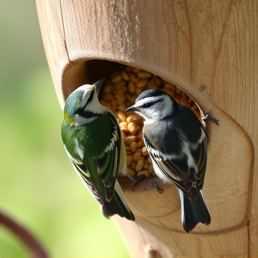 Nesting birds feeding on suet pellets