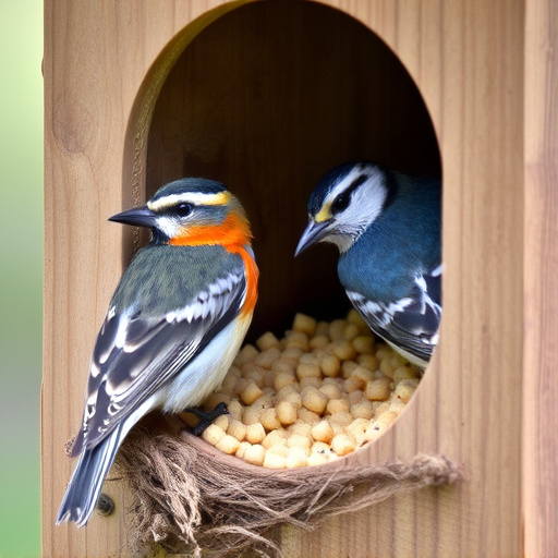Nesting birds feeding on suet pellets