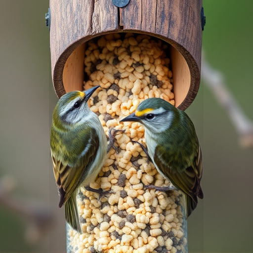 Nesting birds feeding on suet pellets