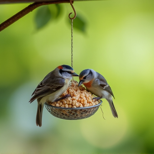 Nesting birds feeding on suet pellets