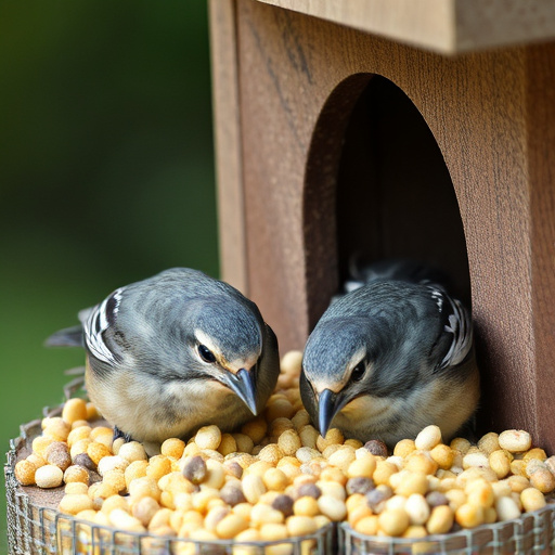 Nesting birds feeding on suet pellets
