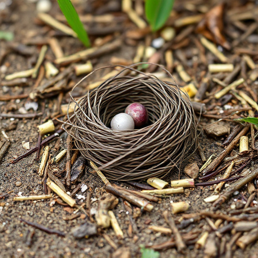 Nesting material scattered on ground