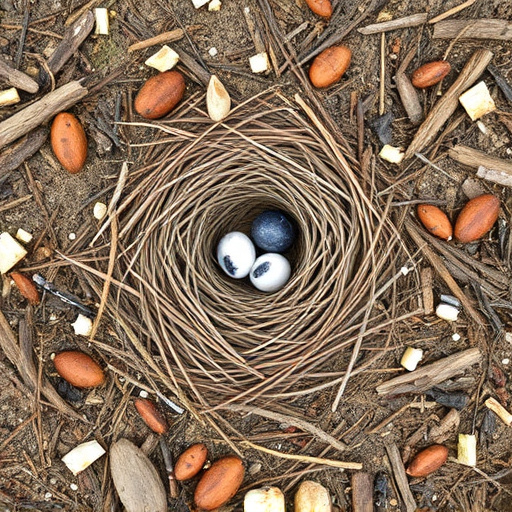 Nesting material scattered on ground
