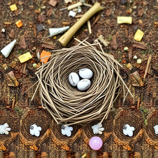 Nesting material scattered on ground