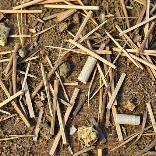 Nesting material scattered on ground