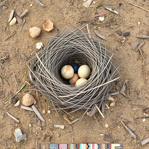 Nesting material scattered on ground