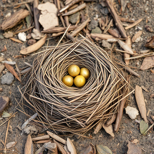 Nesting material scattered on ground