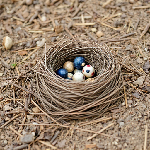 Nesting material scattered on ground