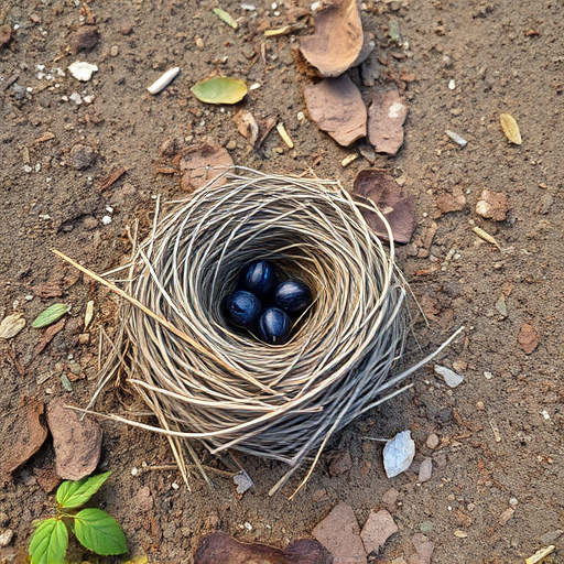 Nesting material scattered on ground