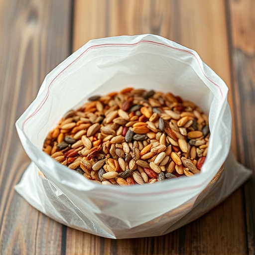 Open bag filled with bird seed mix