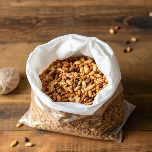 Open bag filled with bird seed mix