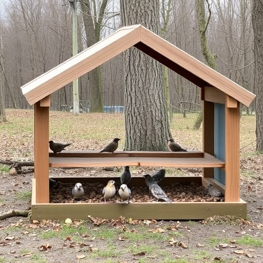 Open-sided shelter for ground feeding birds