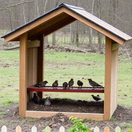 Open-sided shelter for ground feeding birds