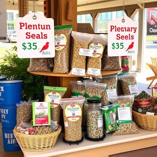 Outdoor display of bird seed deals