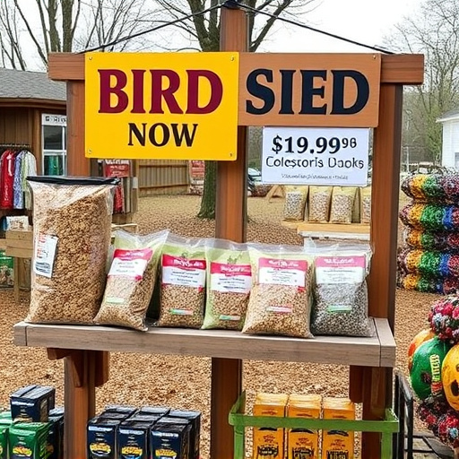 Outdoor display of bird seed deals