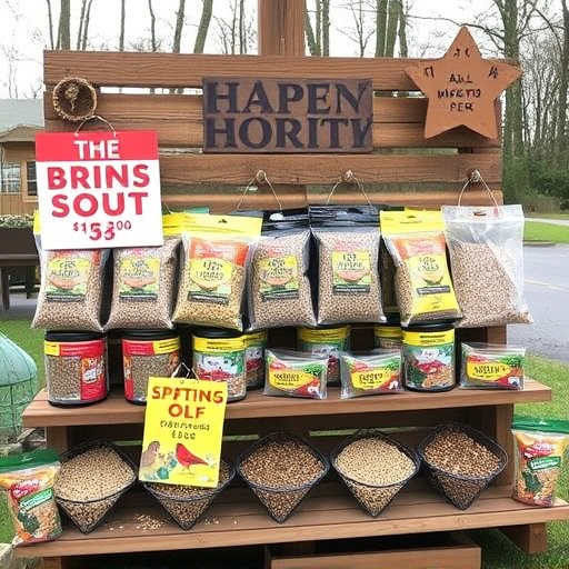 Outdoor display of bird seed deals