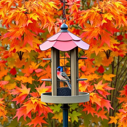 Outdoor feeder surrounded by autumn foliage
