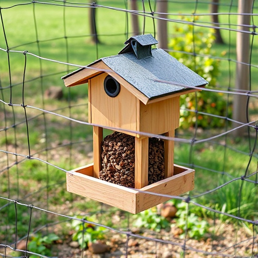 Outdoor feeder surrounded by wire barrier