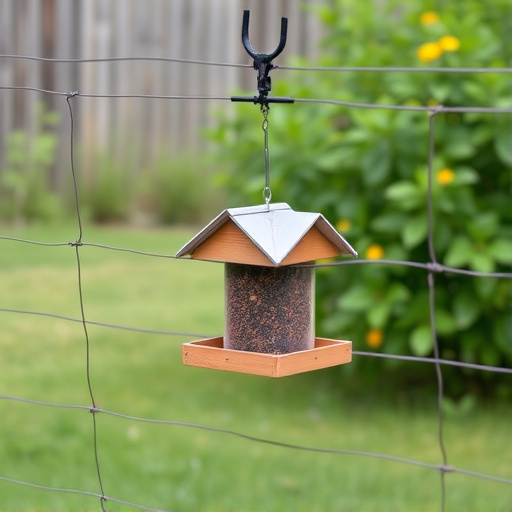 Outdoor feeder surrounded by wire barrier