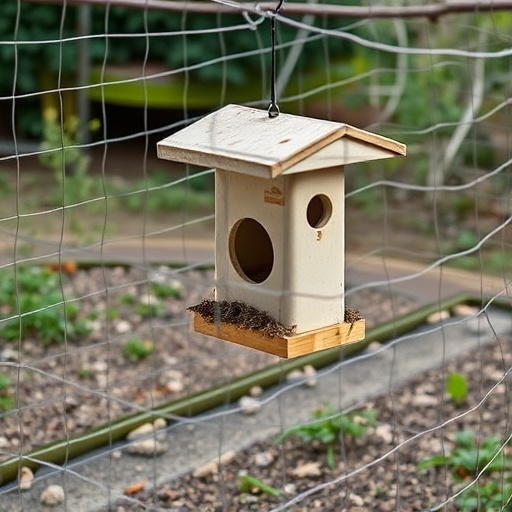 Outdoor feeder surrounded by wire barrier