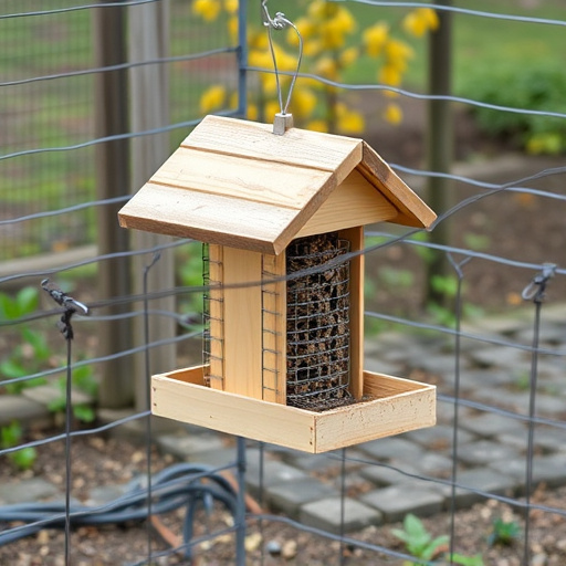 Outdoor feeder surrounded by wire barrier
