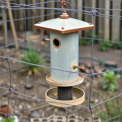 Outdoor feeder surrounded by wire barrier