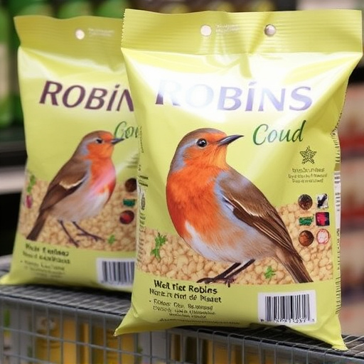 Packaged bird food labelled for robins