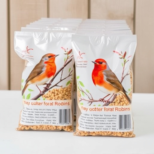 Packaged bird food labelled for robins