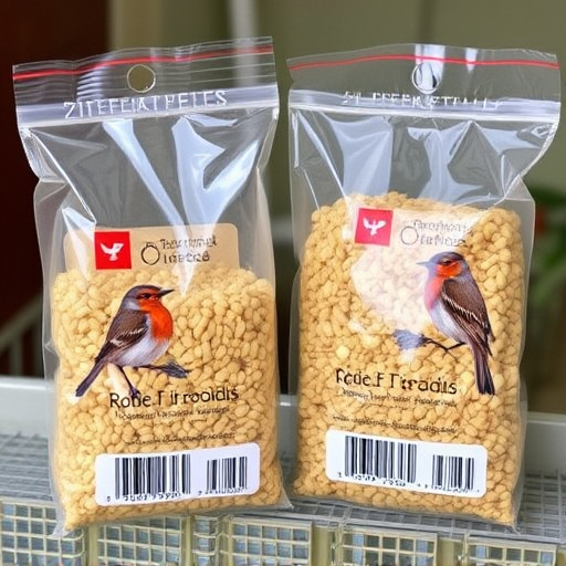 Packaged bird food labelled for robins