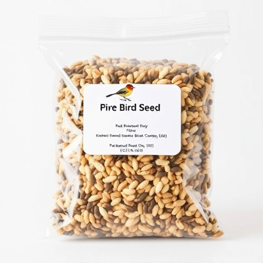 Packaged bird seed mix with label visible